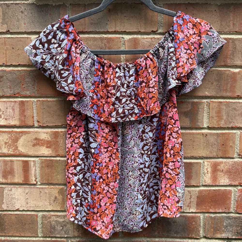 Anthropologie Maeve Boho Womens XS Vallita Floral Off Shoulder Ruffle Top
